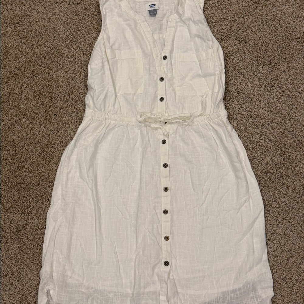 Old Navy White Sleeveless Button-Down Dress